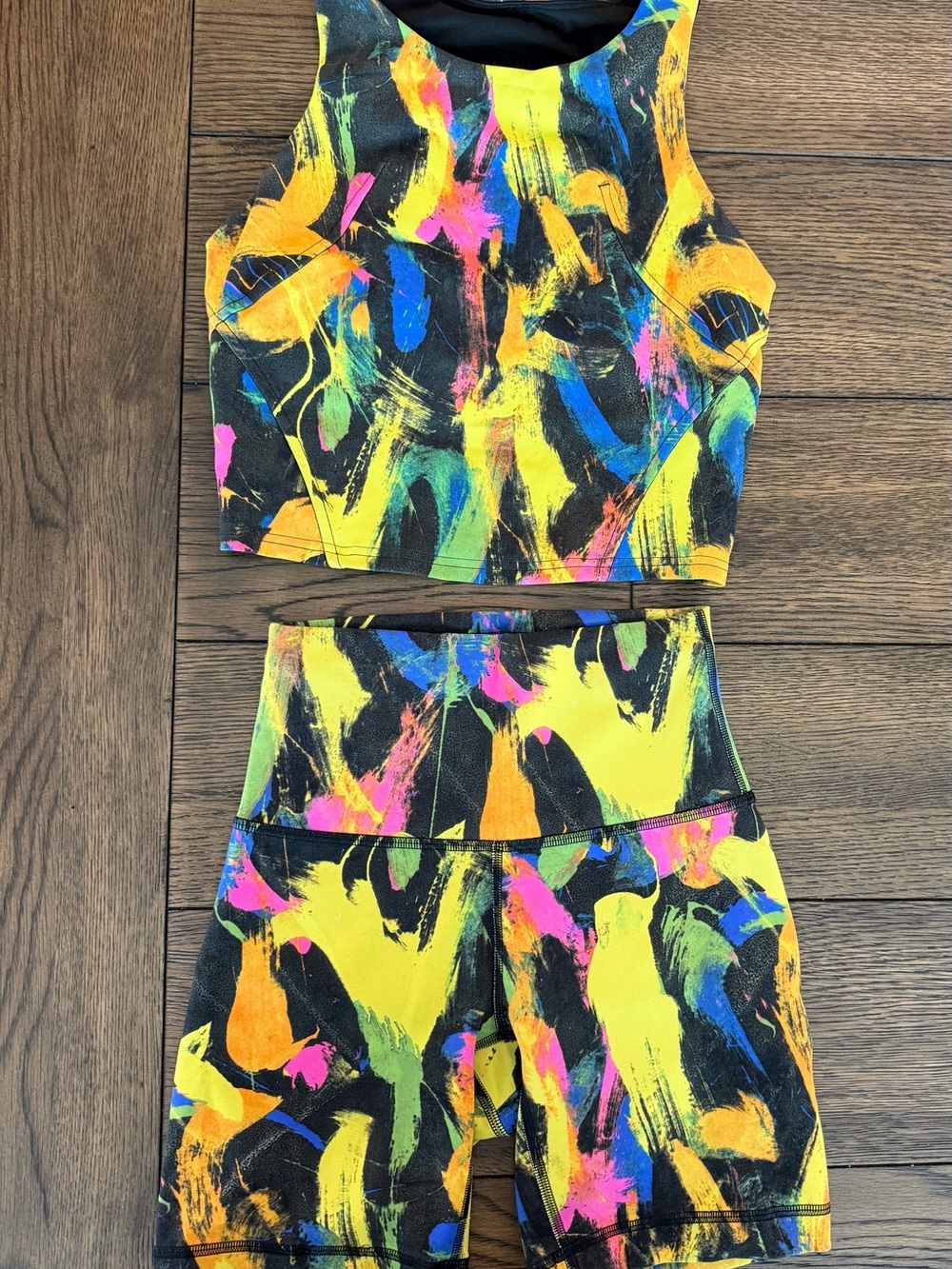 Lululemon 2 piece set size 2 - neon water color shorts and tank set high rise
